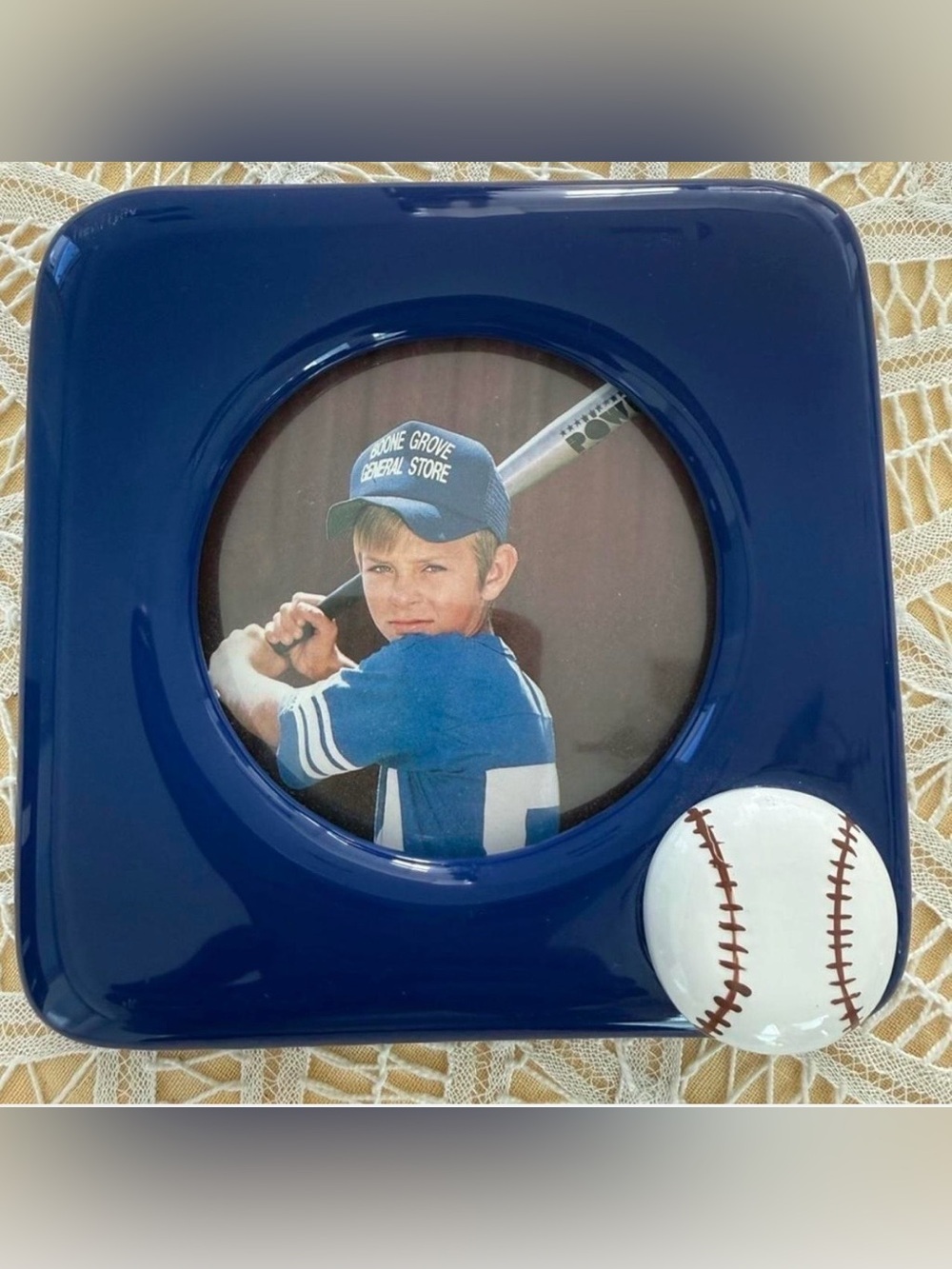Vintage Russ Berrie blue baseball photo frame
